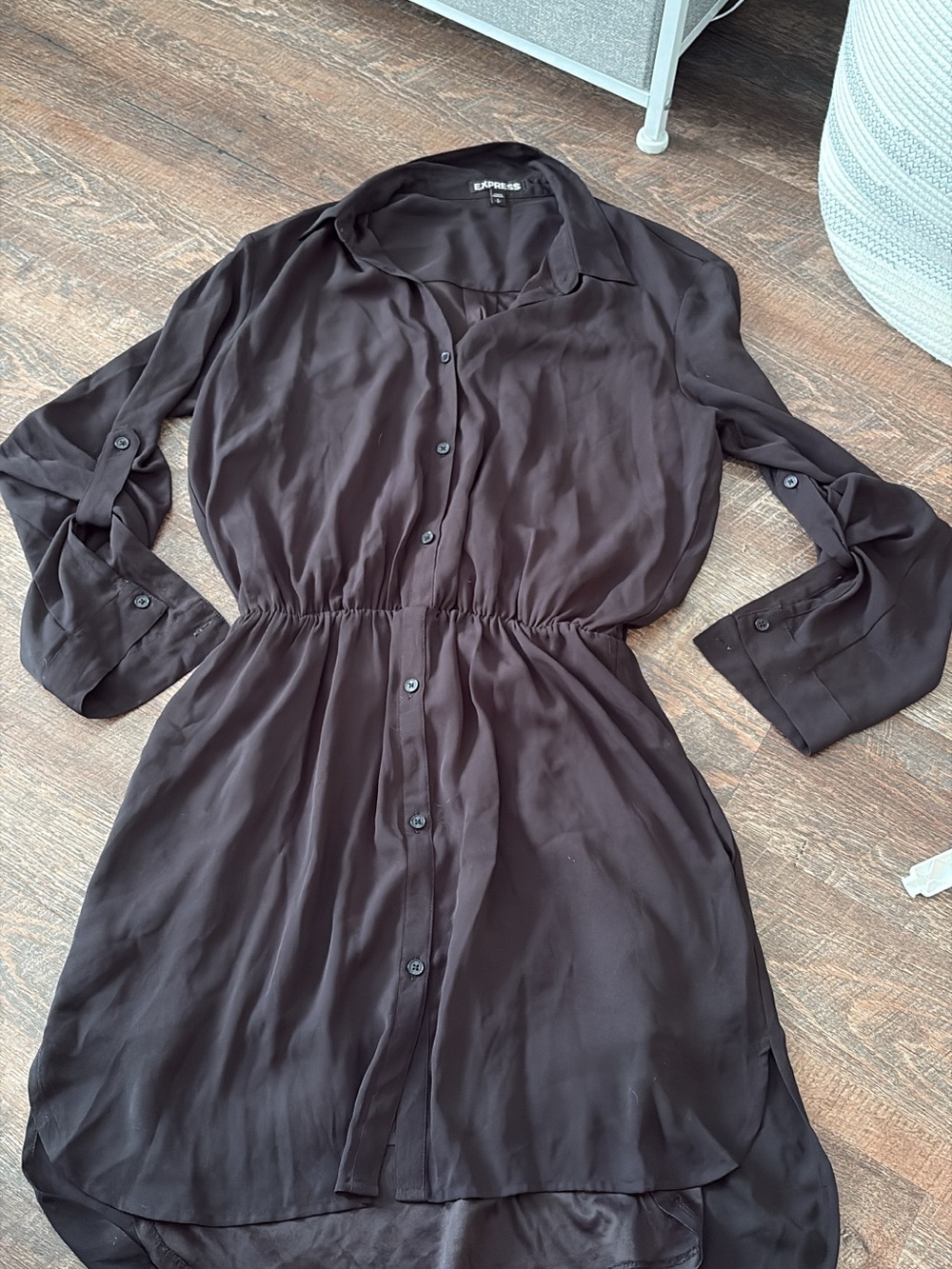 Express Black Long-Sleeve High-Low Shirt Dress